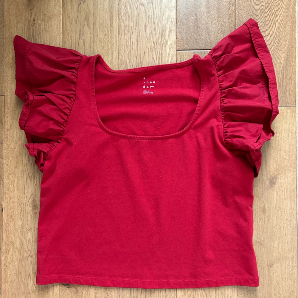 A New Day Red Flutter Sleeve Top - Medium